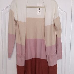 Women's Color Block Sweater Cardigan - Pink and Beige